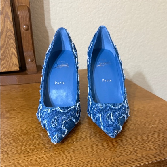 Christian Louboutin Shoes - Christian Louboutin Blue Embroidered Denim Heels